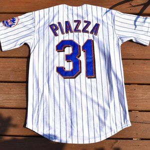 Like New!! New York Mets Mike Piazza White Pinstripe Baseball Jersey Adult Men's